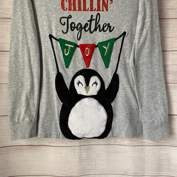 Holiday Time Penguin Gray Long Sleeve Shirt Size Large (12-14) - Picture 3 of 14